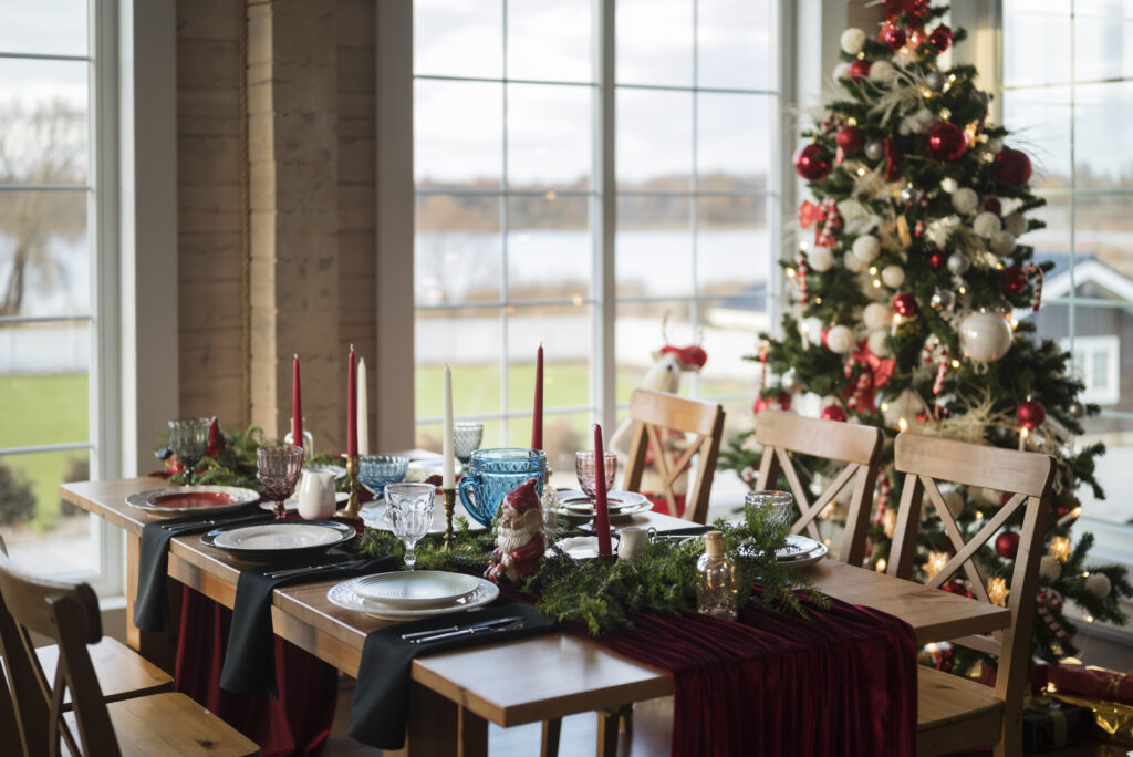 dining room staged for holiday entertaining